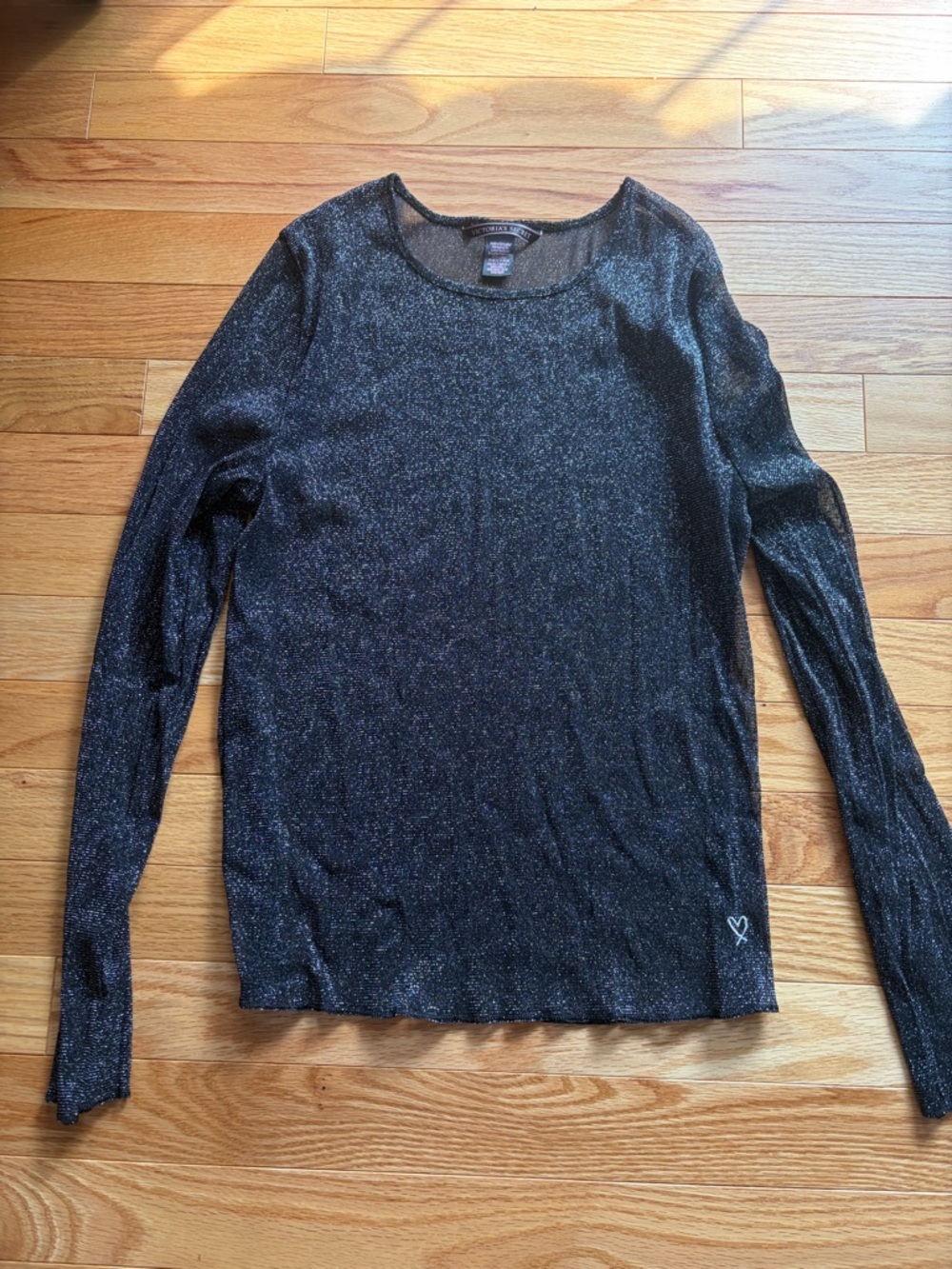 Victoria's Secret Black Metallic Sheer Long Sleeve Top